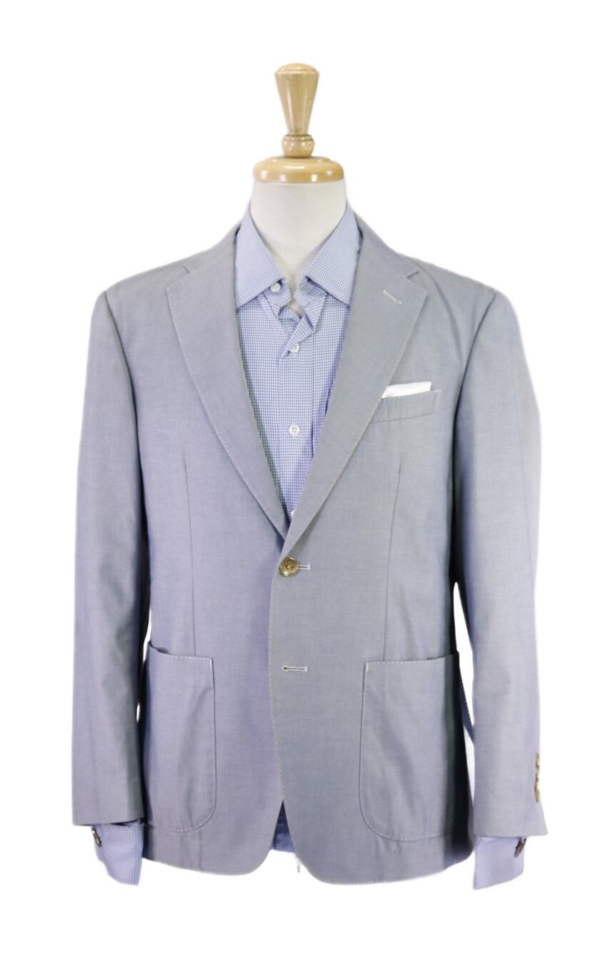 Paul Stuart Sky Blue Cotton Patch Pocket 2-Btn Unstructured Blazer Jacket 38S